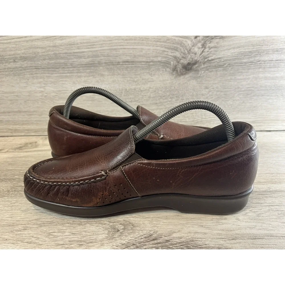 SAS Twin Slip On Loafer Womens 8.5 M Shoes‎ USA Made Brown Leather
